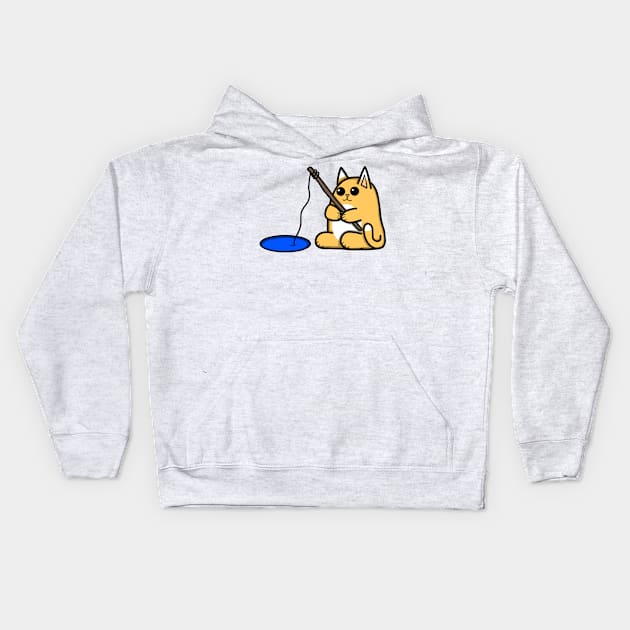 Gone Fishin’ Cat (Large Print) Kids Hoodie by Aeriskate